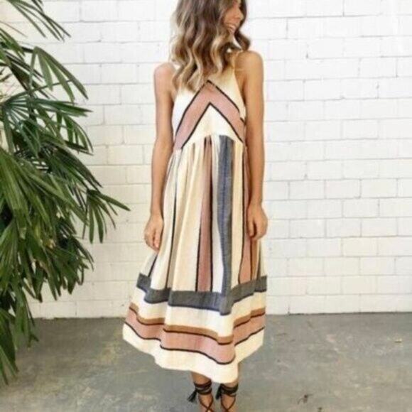 NWT *RARE* Free People Navy Striped Boho Festival Midi Dress  – XS/Small - Picture 7 of 14